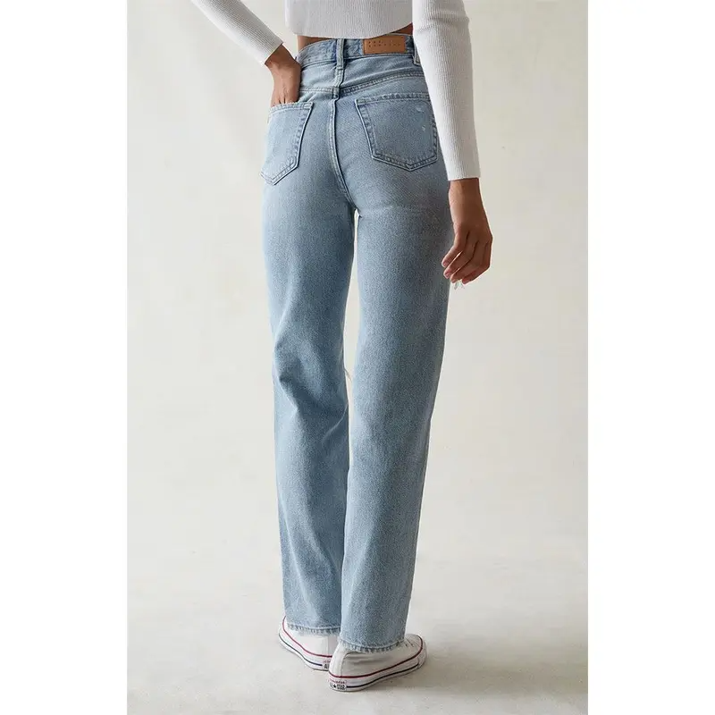 Light Indigo Ripped Straight Leg Jeans