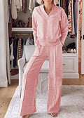 New Product Spring And Autumn Independent Station New Casual Collar Long-Sleeved Loose Top Wide-Leg Pants Two-Piece Set