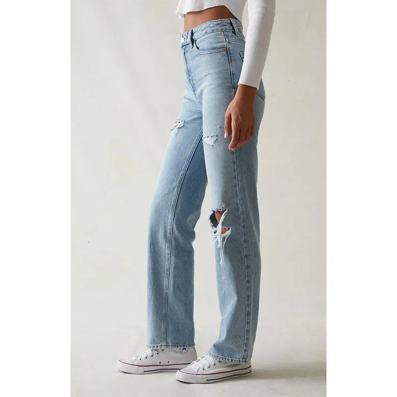 Light Indigo Ripped Straight Leg Jeans